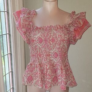 Floral Pink Smocked Women's Top